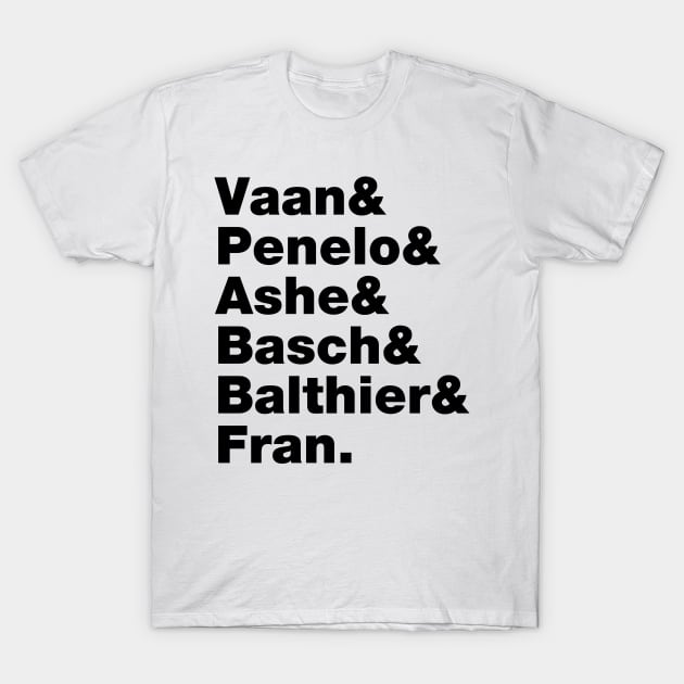 Final Fantasy 12 Characters (Black Text) T-Shirt by inotyler